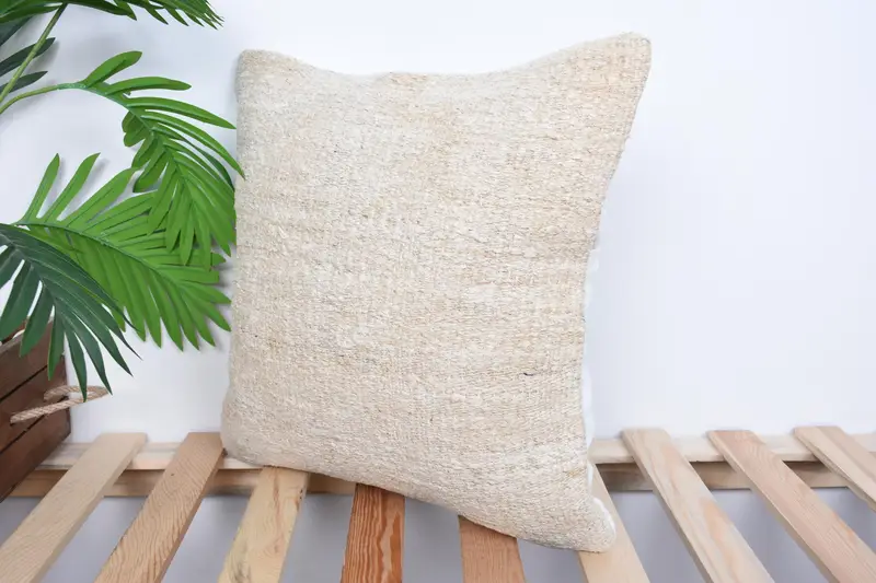 Pillow, 16x16 Beige Pillow Sham, Gift Pillow, Kilim Cushion Sham, Handmade Kilim Cushion, Pastel Pillow, Traditional Pillow Sham, Rustic Pillow Case - 5