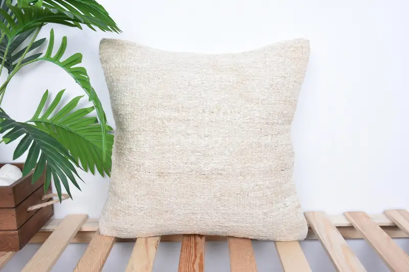 Pillow, 16x16 Beige Pillow Sham, Gift Pillow, Kilim Cushion Sham, Handmade Kilim Cushion, Pastel Pillow, Traditional Pillow Sham, Rustic Pillow Case - 1