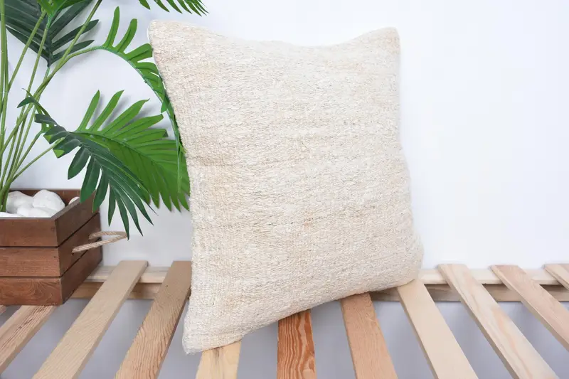 Pillow, 16x16 Beige Pillow Sham, Gift Pillow, Kilim Cushion Sham, Handmade Kilim Cushion, Pastel Pillow, Traditional Pillow Sham, Rustic Pillow Case - 4