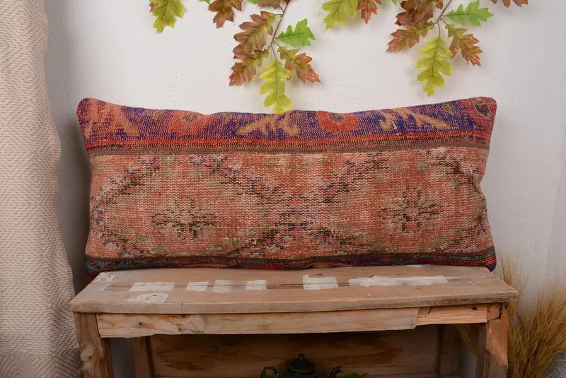 Red & Bronze Patchwork Throw Pillow, Handmade Embroidered Rectangle Pillow