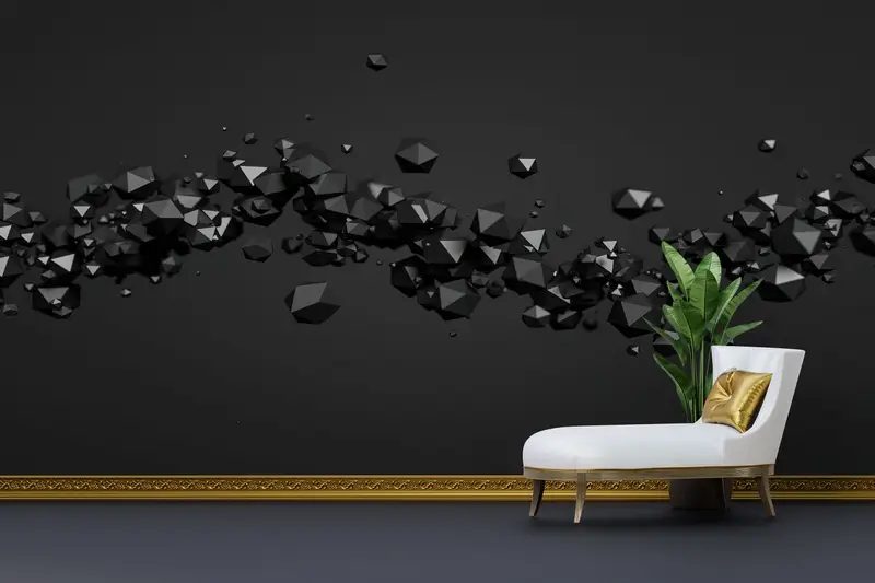 3D Efektli Fütüristik Siyah Baskılı Duvar Kağıdı - Modaya Uygun Tasarım