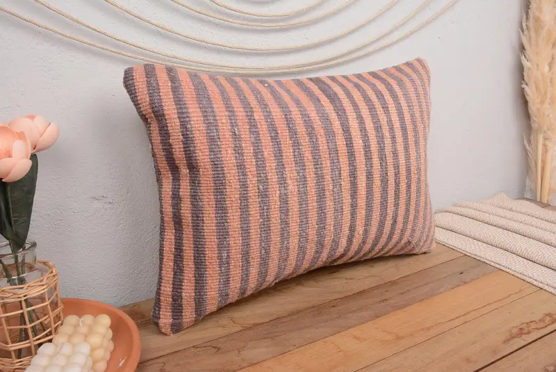Orange & Gray Striped Pillow, 16x24 Inches Decorative Pillow - 1