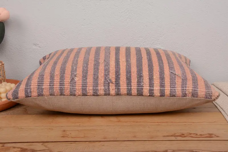 Orange & Gray Striped Pillow, 16x24 Inches Decorative Pillow - 5