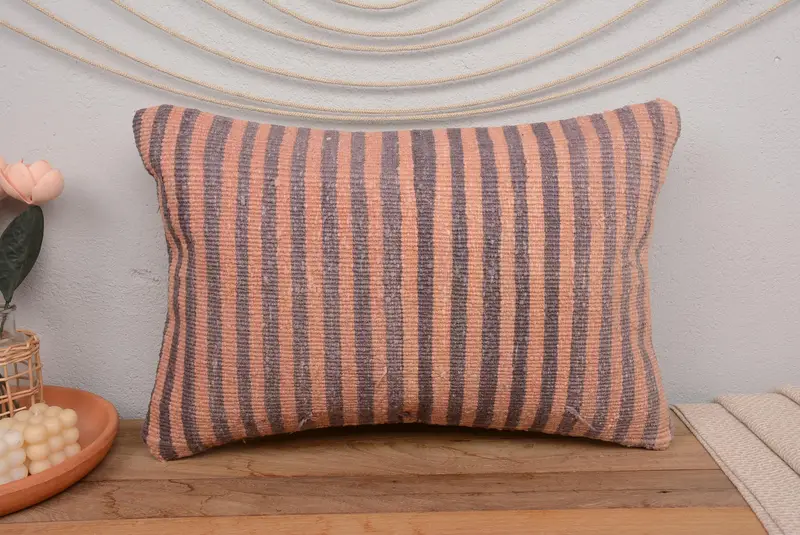 Orange & Gray Striped Pillow, 16x24 Inches Decorative Pillow - 2