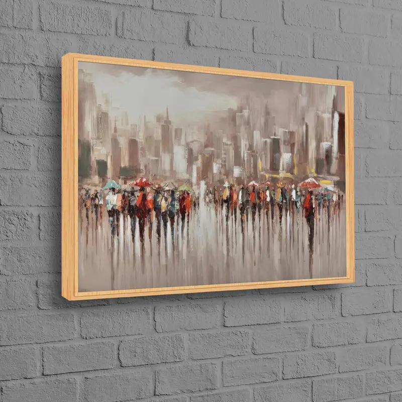 エレガントな雨の日の都市風景キャンバスプリント、オフィス装飾用