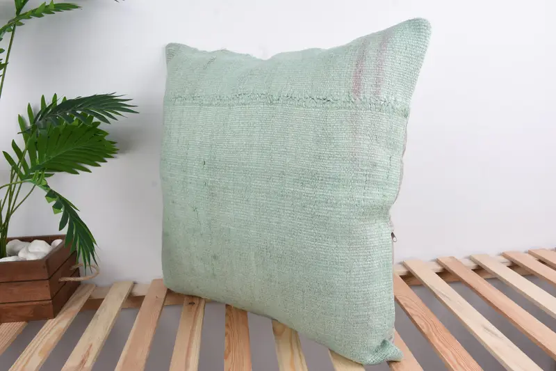 Cushion, Vintage Pillow, Boho Pillow Sham Cover, 24x24 Green Pillow Case, Farmhouse Cushion Cover, Turkish Kilim Pillow - 5