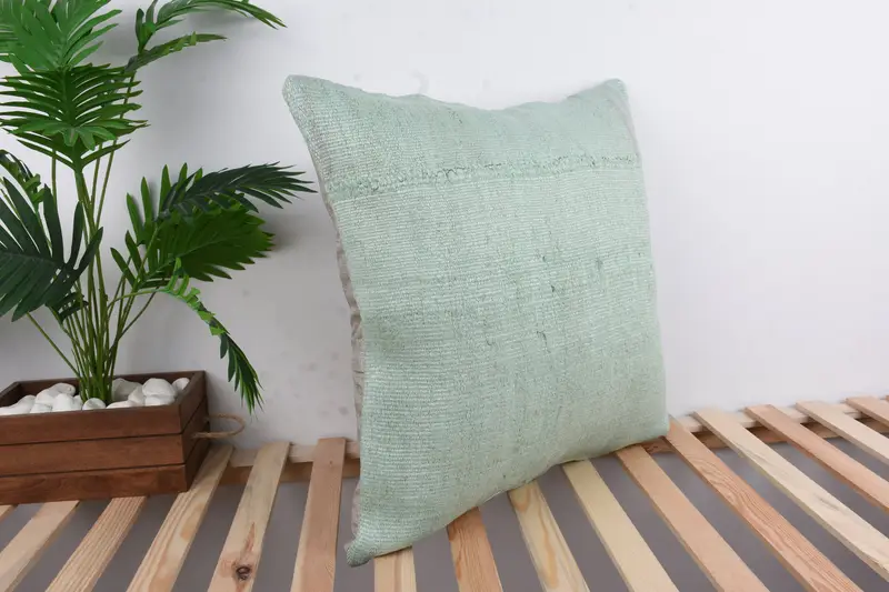 Cushion, Vintage Pillow, Boho Pillow Sham Cover, 24x24 Green Pillow Case, Farmhouse Cushion Cover, Turkish Kilim Pillow - 4