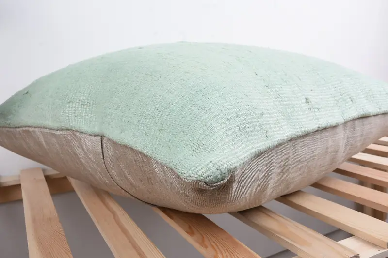 Cushion, Vintage Pillow, Boho Pillow Sham Cover, 24x24 Green Pillow Case, Farmhouse Cushion Cover, Turkish Kilim Pillow - 6