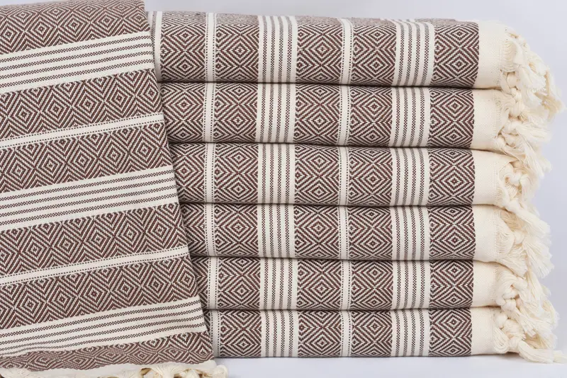 Personalized Turkish Beach Towel, Organic Cotton Brown Diamond, 69x38 Inches