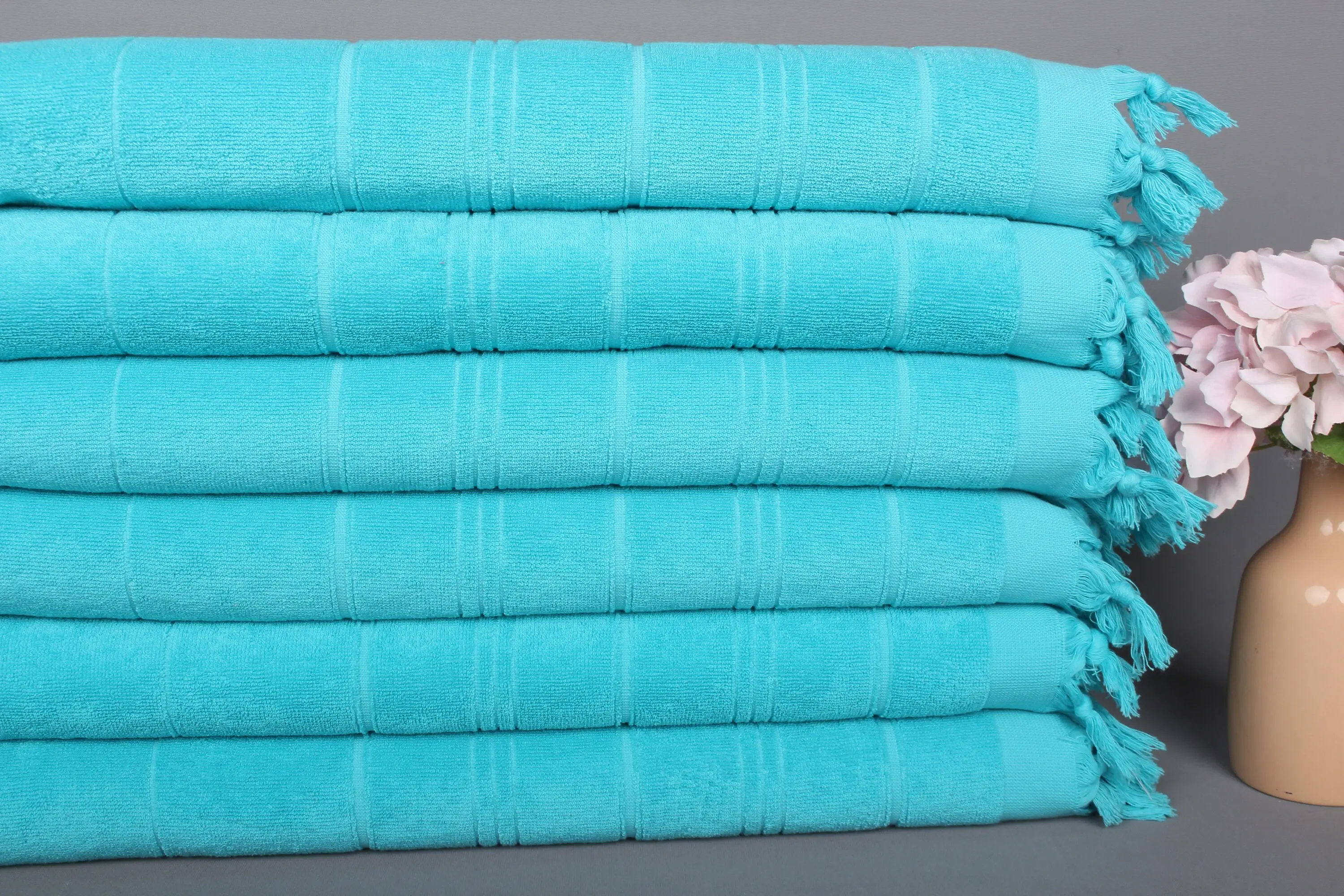 Striped Terry Dish Towel Personalized Cotton Dark Mint, 18x40 Inches - 1
