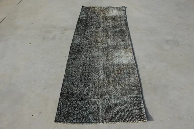 Alfombra de 2,6x7,3 pies, alfombra turca vintage, alfombra de lana del suroeste gris negro - 1