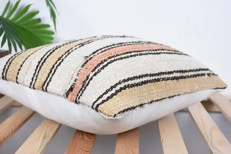 Kilim Rug Cushion Case, Living Room Throw Cushion Case, Vintage Pillow, Pillow Sham, Kilim Pillow, 18x18 Beige Pillow Cover, Turkish Pillow - 6