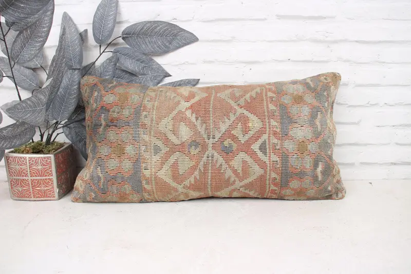 Nautical Throw Pillow, Outdoor Throw Pillow, Pillow for Couch, Kilim Pillow, Cushion, 12x24 Red Cushion Cover, Vintage Kilim Pillow - 1