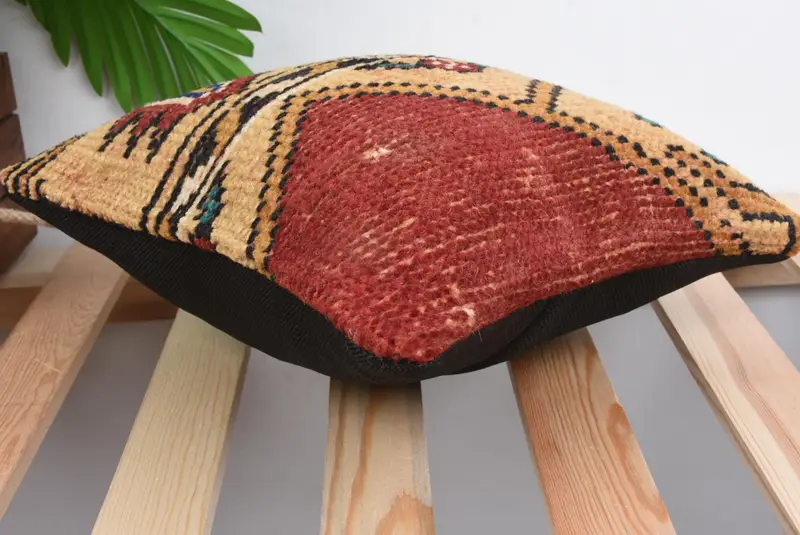 Turkish Kilim Pillow, Pillow for Sofa, Ethnic Throw Cushion Cover, Cushion, Boho Pillow Sham Cover, Natural Cushion Cover, 12x12 Red Cushion - 6