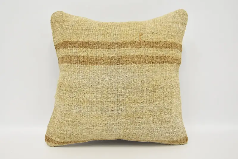 Throw Antique Pillow Sham, Beige 16x16 inch Cushion, Accent Pillow Case - 1