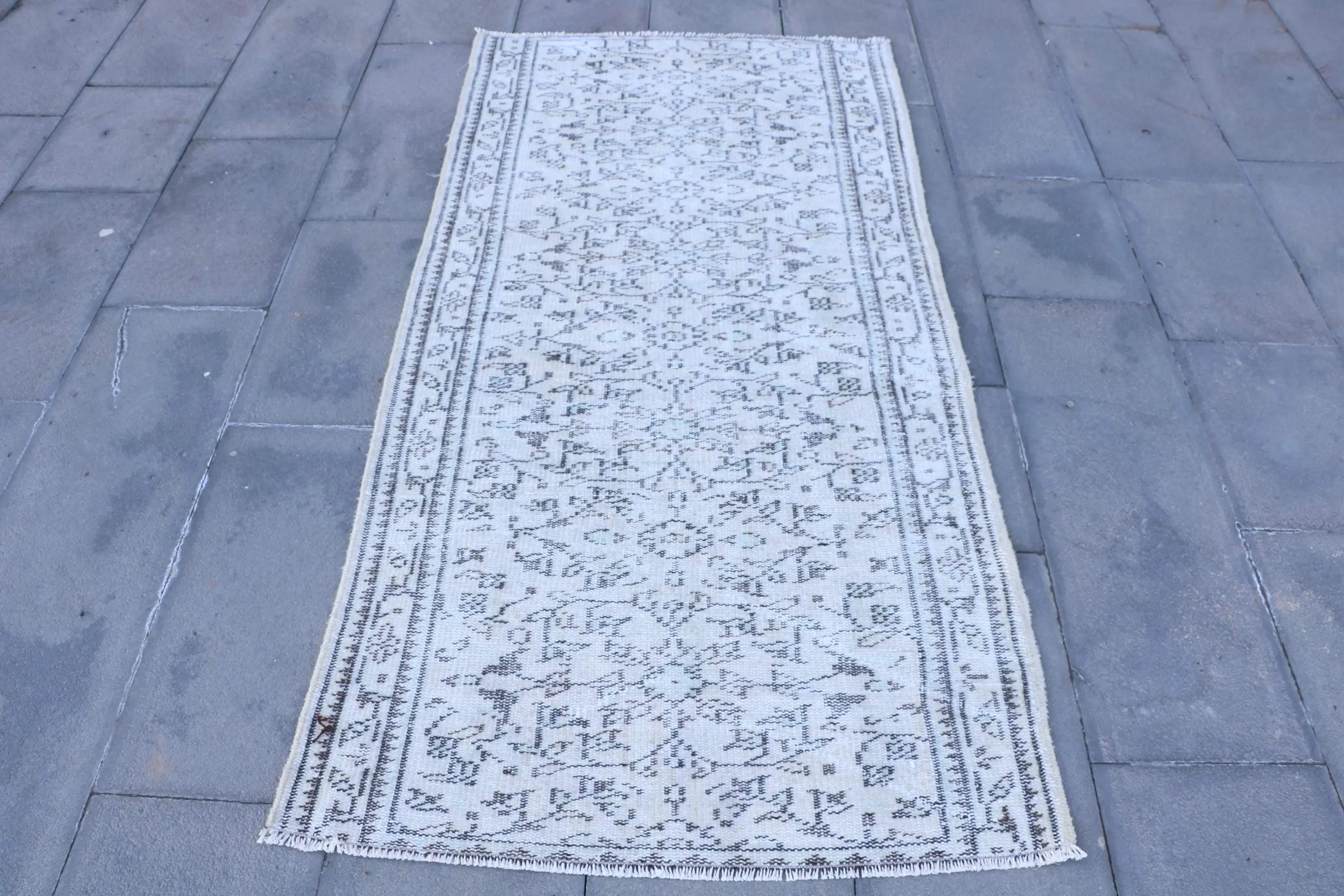 Türk 3x5.9 ft Halı, Accent Vintage Halı, Beyaz Gri Çizgili Halı - 1