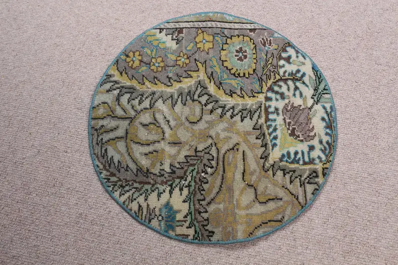 Alfombra floral beige, decoración elegante de 1,5x1,5 pies