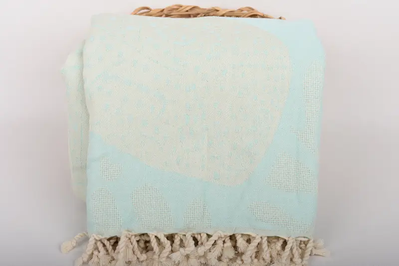 Embroidered Bedspread, Bachelorette Gifts, 100x92 Cotton Whale Design Towel, Boho Throw Blankets, Wedding Anniversary Gift, Bridal Shower Gift - 5