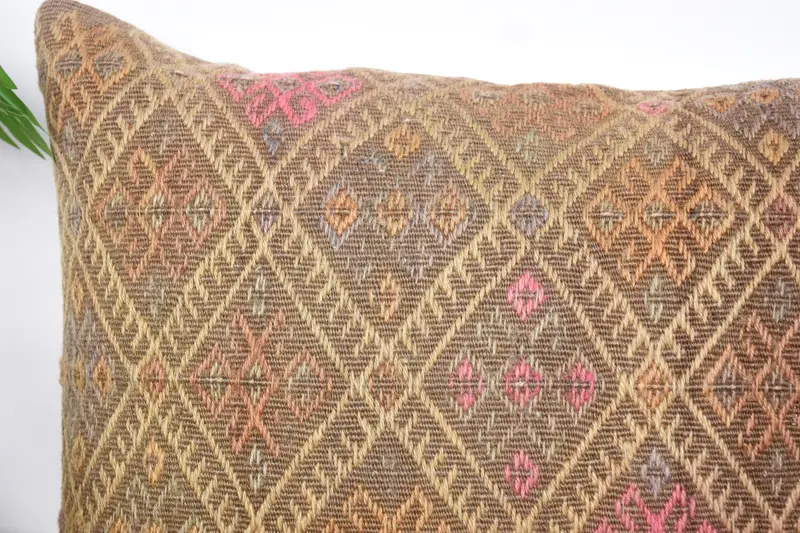 Pillow for Sofa, Ethnic Throw Pillow Sham, Vintage Kilim Throw Pillow, Pillow, Oriental Pillow Sham, 20x20 Brown Cushion Cover, Antique Pillows - 2