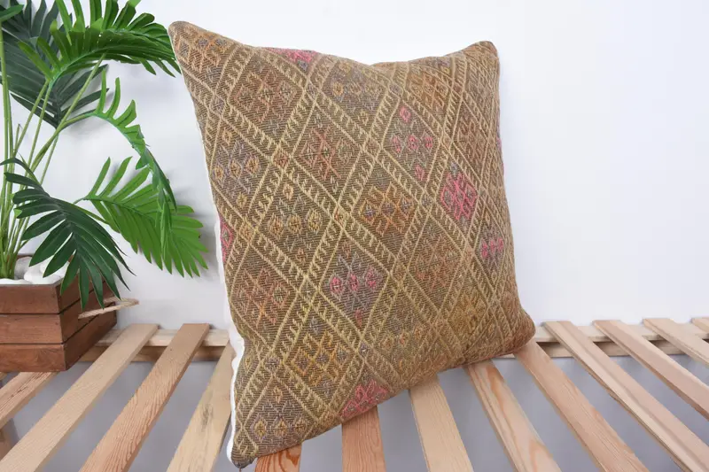 Pillow for Sofa, Ethnic Throw Pillow Sham, Vintage Kilim Throw Pillow, Pillow, Oriental Pillow Sham, 20x20 Brown Cushion Cover, Antique Pillows - 4