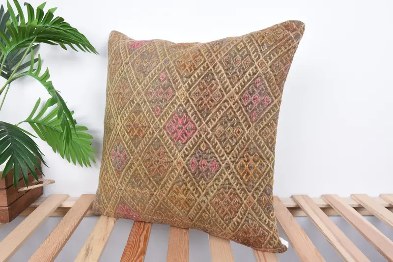 Pillow for Sofa, Ethnic Throw Pillow Sham, Vintage Kilim Throw Pillow, Pillow, Oriental Pillow Sham, 20x20 Brown Cushion Cover, Antique Pillows - 5