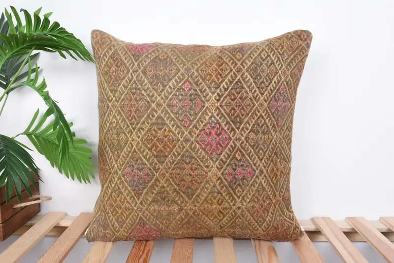 Pillow for Sofa, Ethnic Throw Pillow Sham, Vintage Kilim Throw Pillow, Pillow, Oriental Pillow Sham, 20x20 Brown Cushion Cover, Antique Pillows - 1