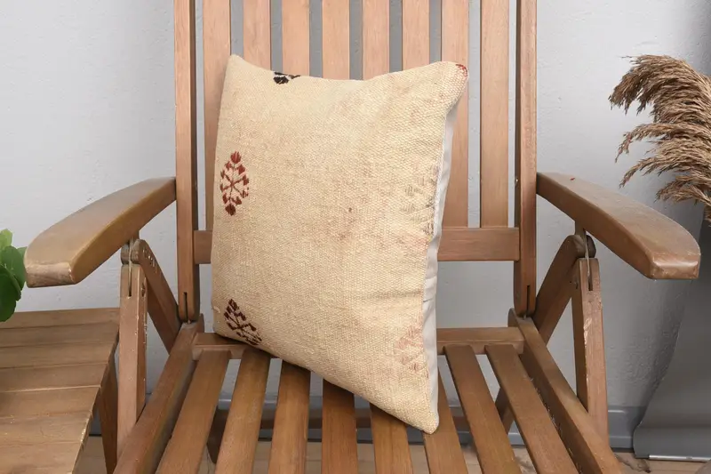 Vintage Kilim Throw Pillow, 16x16 Beige Pillow Case, Pillow for Sofa, Colorful Pillow Case, Ethnical Kilim Rug Pillow, Cushion - 3