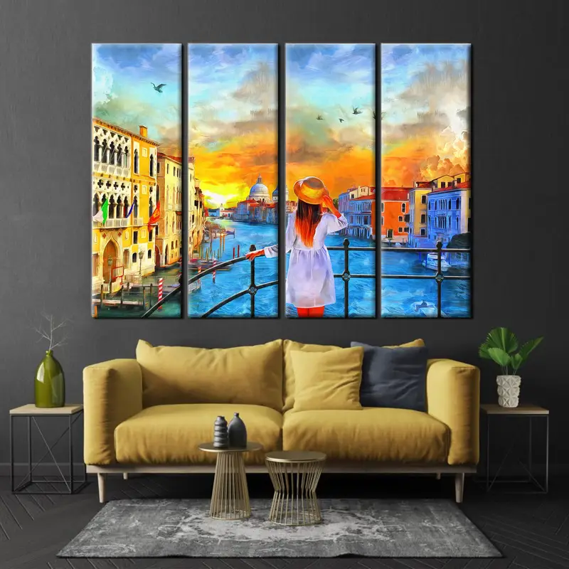 City Oil Painting Wall Art, Landscape Canvas Decor, Girl Watching the City , Sunrise Wall Art, Living Room Wall Art, Abstract Artwork Canvas - 5