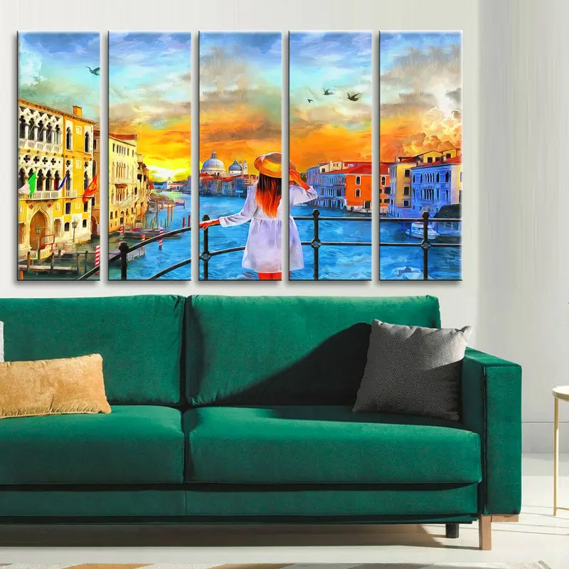 City Oil Painting Wall Art, Landscape Canvas Decor, Girl Watching the City , Sunrise Wall Art, Living Room Wall Art, Abstract Artwork Canvas - 6