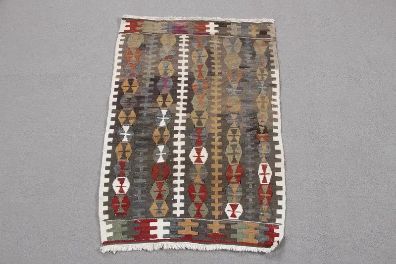 Alfombra vintage de 1,9x2,7 pies, alfombra pequeña turca, alfombra marrón Ombré - 1