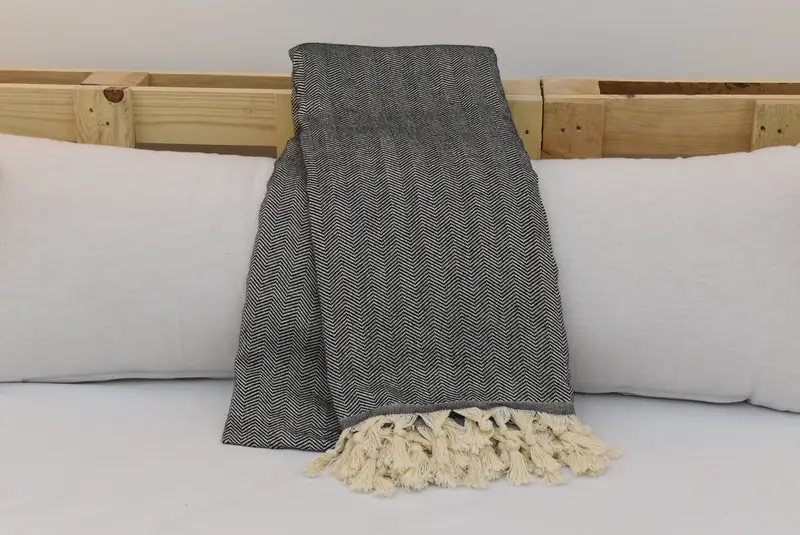 Handmade Gift, Turkish Blanket Queen, Custom Wedding Gifts, Turkish Towel Blanket, Monogram Blanket, Woven Blanket, 100x80 Cotton Herringbone Towel - 4