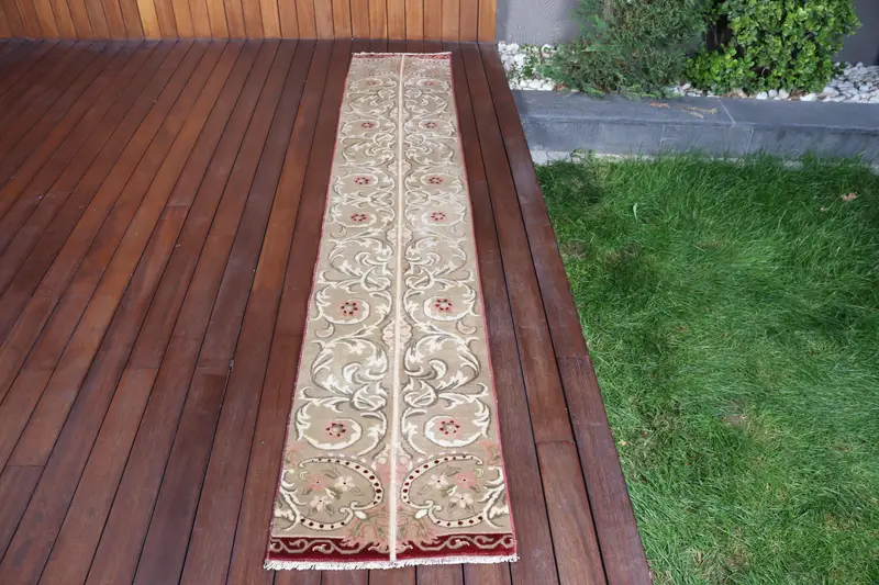 Türkischer 1,6x9 ft Teppich, Vintage Läuferteppich, brauner Orientteppich - 1