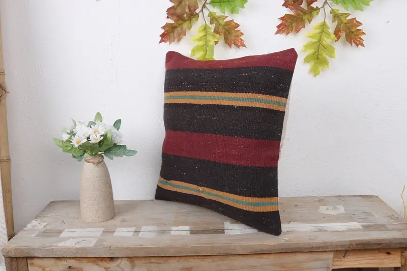 Cushion Cover, 14x14 Red Cushion Cover, Vintage Kilim Throw Pillow, Authentic Cushion Case, Kilim Cushion Sham, Pillow for Sofa - 4