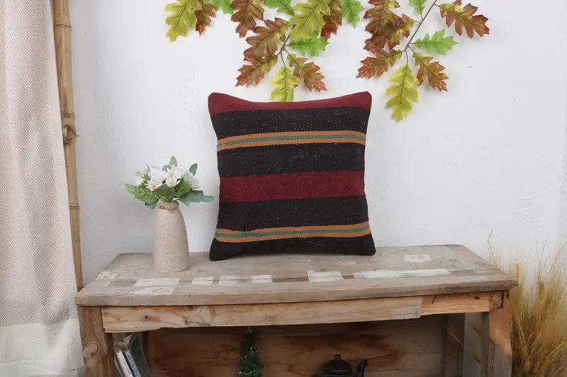 Cushion Cover, 14x14 Red Cushion Cover, Vintage Kilim Throw Pillow, Authentic Cushion Case, Kilim Cushion Sham, Pillow for Sofa - 1