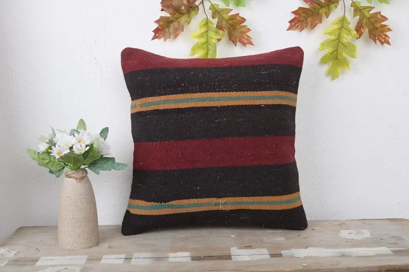 Cushion Cover, 14x14 Red Cushion Cover, Vintage Kilim Throw Pillow, Authentic Cushion Case, Kilim Cushion Sham, Pillow for Sofa - 2