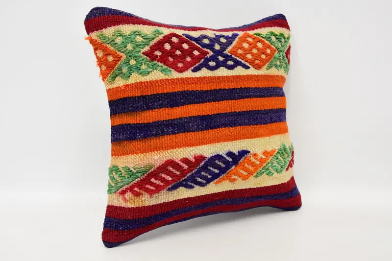 Cushion Cover, Vintage Kilim Throw Pillow, Aesthetic Cushion, Kilim Pillow, Vintage Pillow, Rustic Pillow Case, 12x12 Orange Cushion Cover - 3