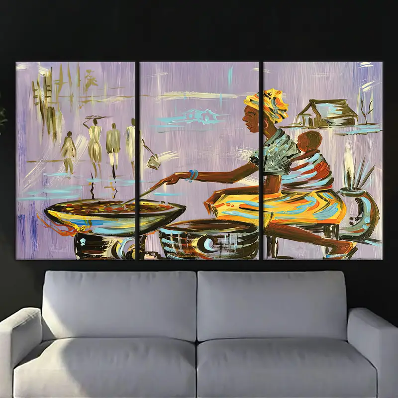 本物のナイジェリアのアフリカ人女性の料理キャンバス プリント