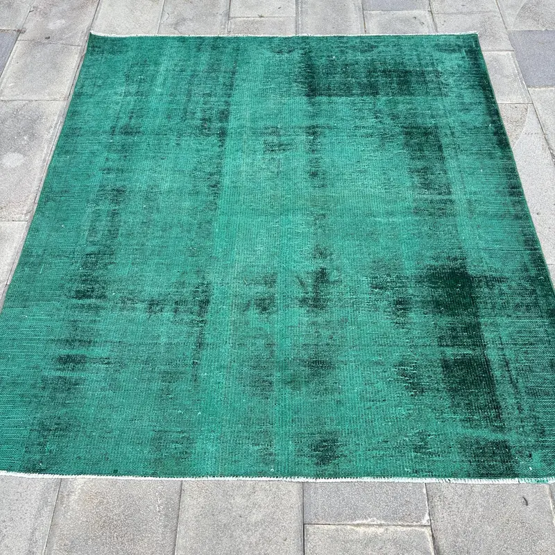 5.4x6.1フィートグリーン抽象ラグ、モダンなリビングルームの装飾