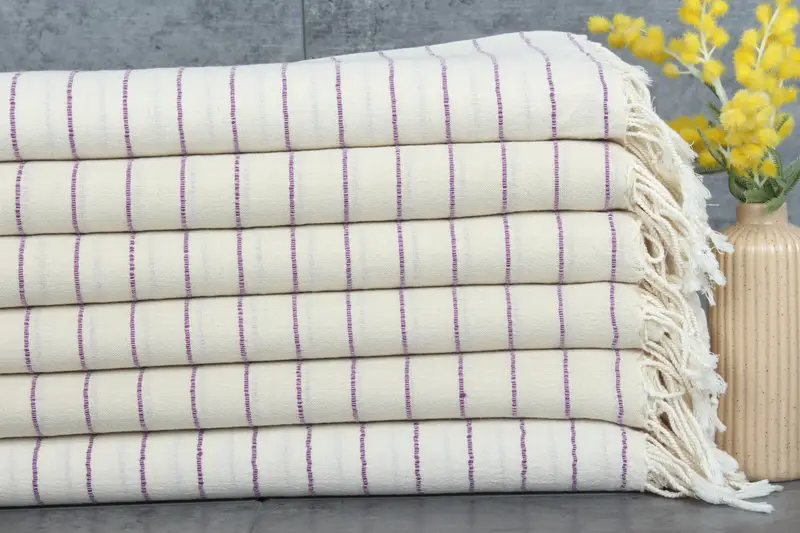 Personalized Gift Box Turkish Towel Beach Purple Striped, 38x63 Inches