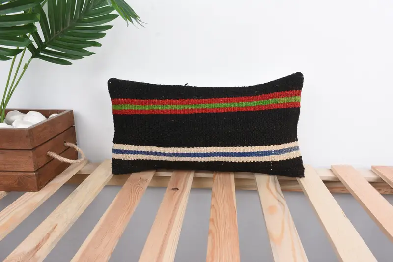 Pillow, 8x16 Black Cushion, Shabby Chic Cushion, Living Room Throw Pillow Sham, Boho Pillow Sham Cover, Handmade Kilim Cushion, Pillow for Sofa - 1