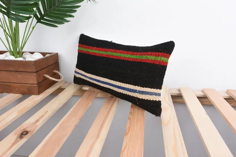 Pillow, 8x16 Black Cushion, Shabby Chic Cushion, Living Room Throw Pillow Sham, Boho Pillow Sham Cover, Handmade Kilim Cushion, Pillow for Sofa - 5