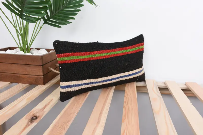 Pillow, 8x16 Black Cushion, Shabby Chic Cushion, Living Room Throw Pillow Sham, Boho Pillow Sham Cover, Handmade Kilim Cushion, Pillow for Sofa - 4