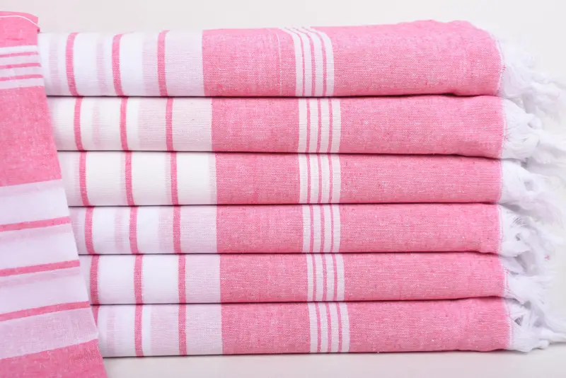 Bridesmaid Gift Towel Organic Cotton Fuchsia Striped, 67x36 Inches