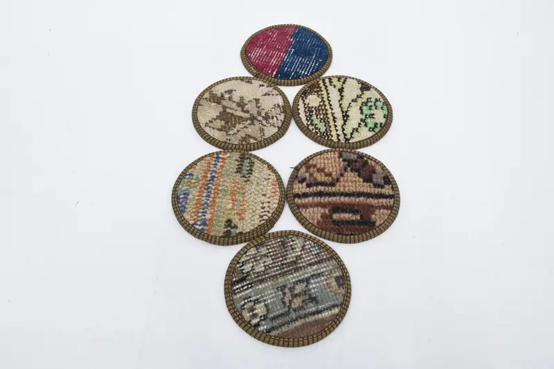 Gray and Red Kilim Coaster, Traditional Turkish Rug Coaster