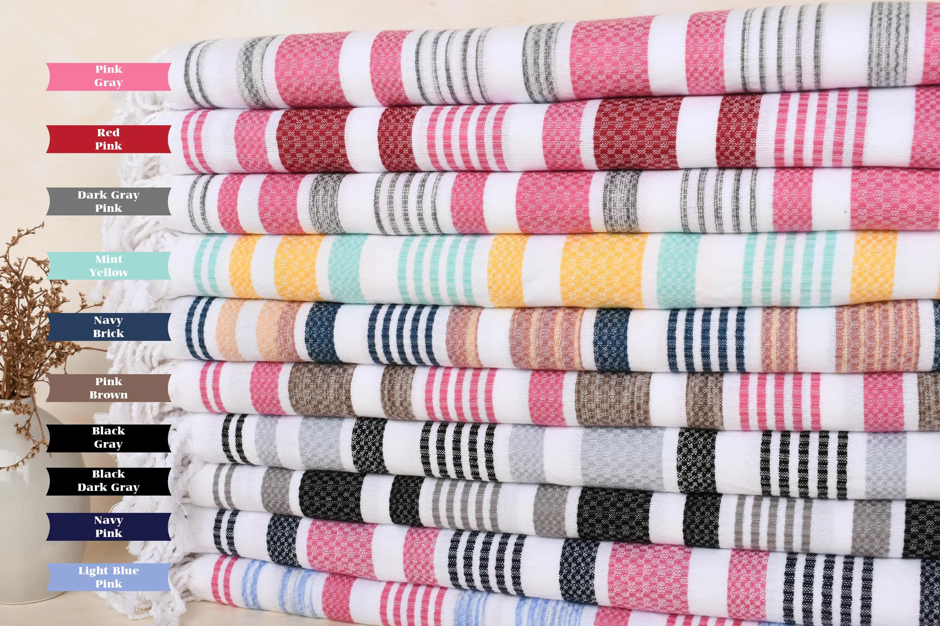 Bath Towel Striped Organic Cotton Beige Personalised, 40x71 Inches - 1