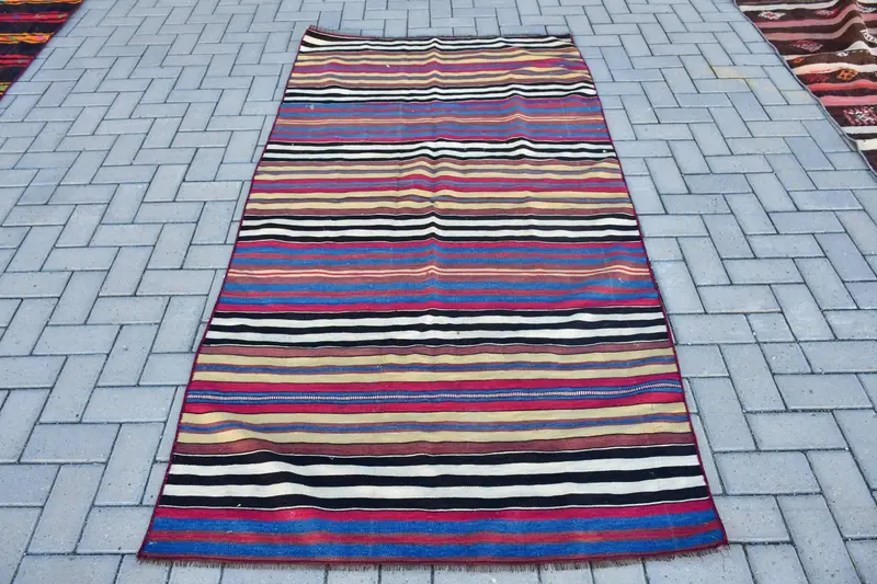 Türkischer Vintage-Teppich, 3,9 x 7,4 Fuß großer Teppich, roter Kelim-Teppich - 1