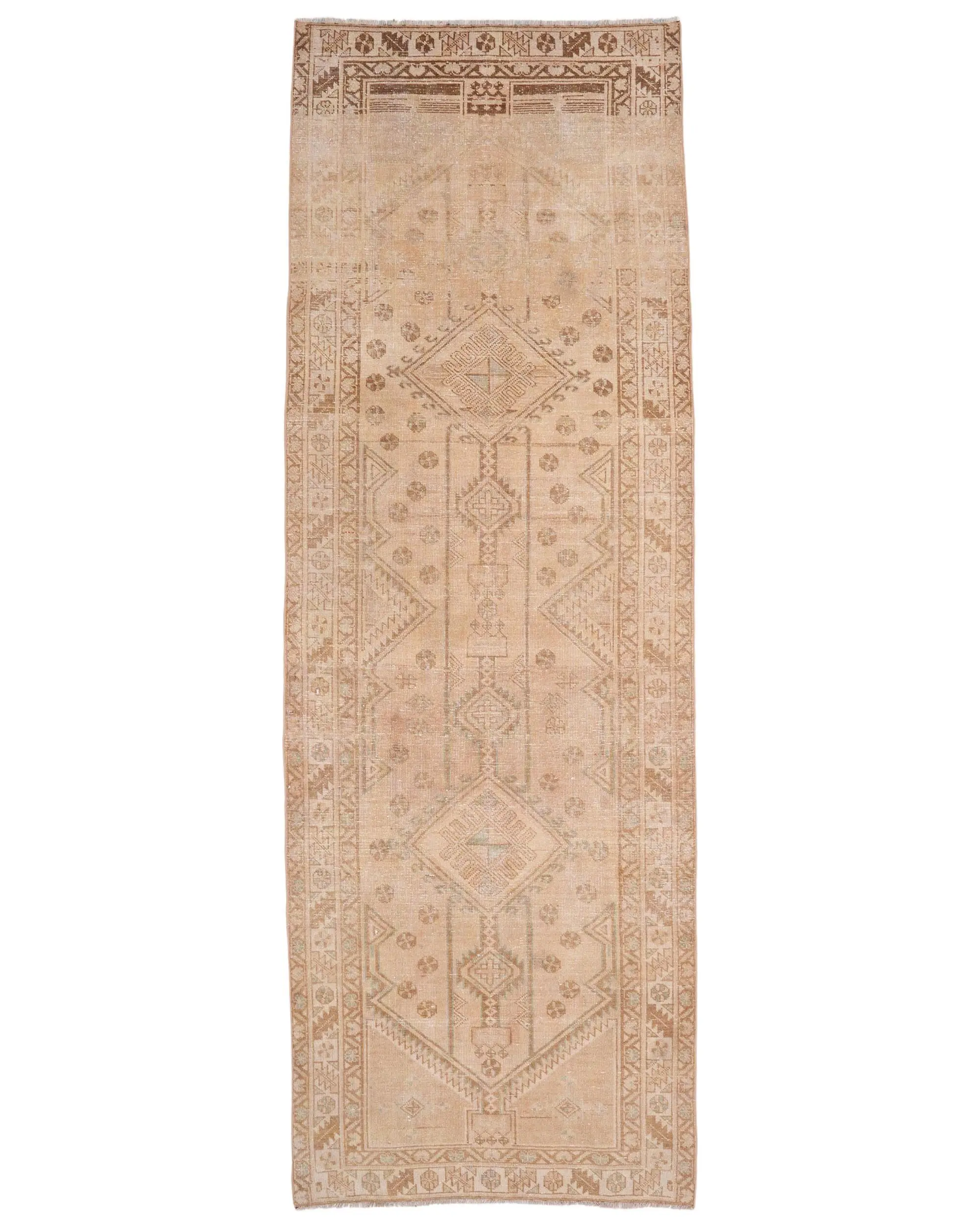 Turkish Vintage Rug 3.3x9.8 ft (101x298 cm), Brown Patchwork Rug - 1