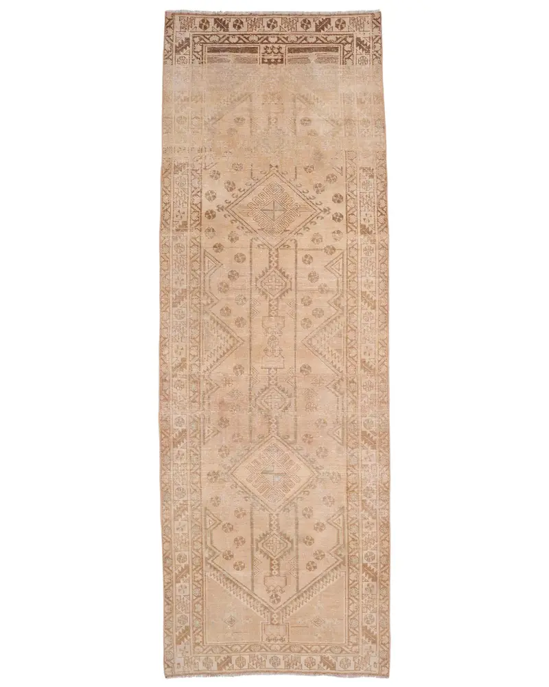 Bej ve Kahverengi Patchwork Halı, 3,3x9,8 ft Zarif Dekor