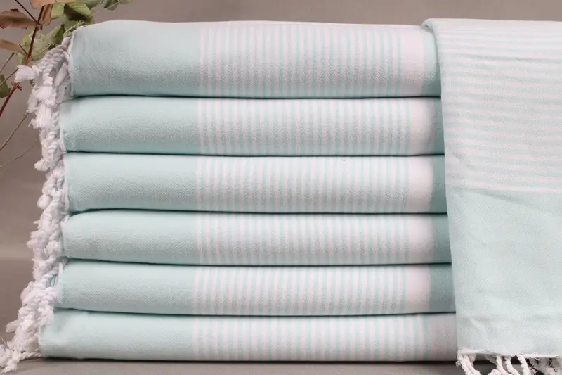 Turkish Bath Towel Mint Peshtemal Striped Towel, 40x71 Inches