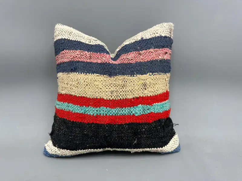 18x18 Pink Cushion Case, Boho Pillow Sham Cover, Ethnical Kilim Rug Pillow, Cushion Cover, Square Throw Pillow, Vintage Kilim Throw Pillow - 1
